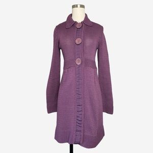 Boden Purple St Malo Knit Long Coatigan 3 button snap collared loose knit boho 4